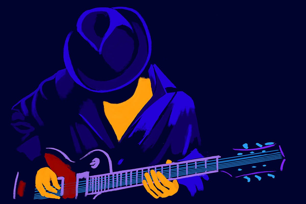 Drawn American man plays the guitar