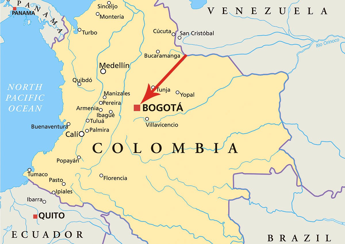 Map of Colombia, Bogota with the pointer location Map of Colombia, Bogota with the pointer location