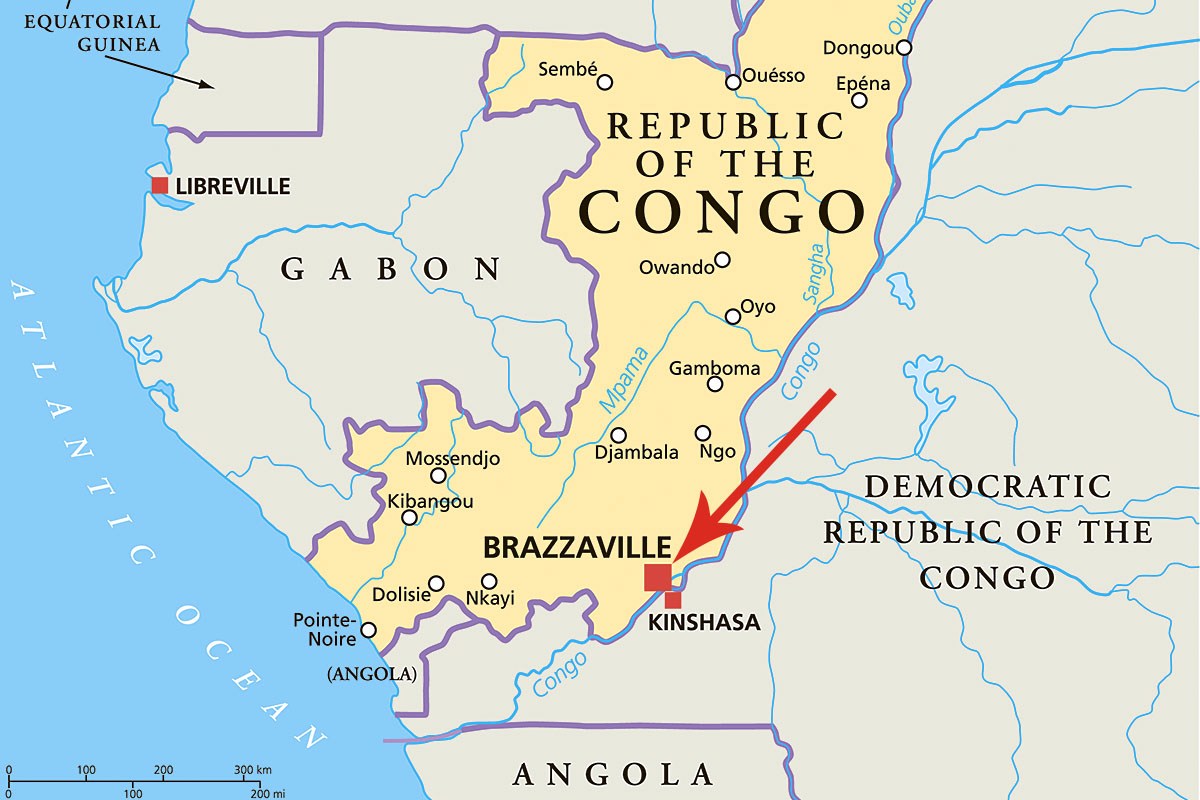 Map of Republic of Congo, Brazzaville with the pointer location