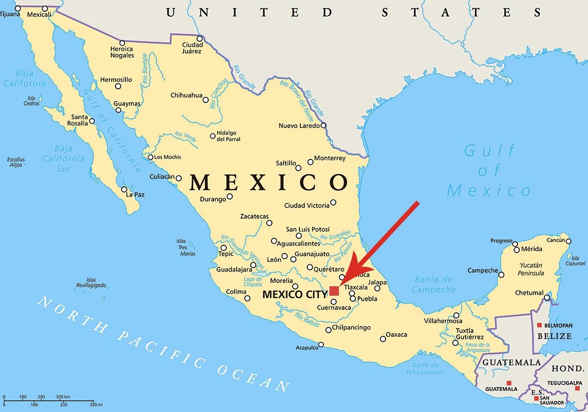 Map of Mexico City with the pointer location Map of Mexico City with the pointer location