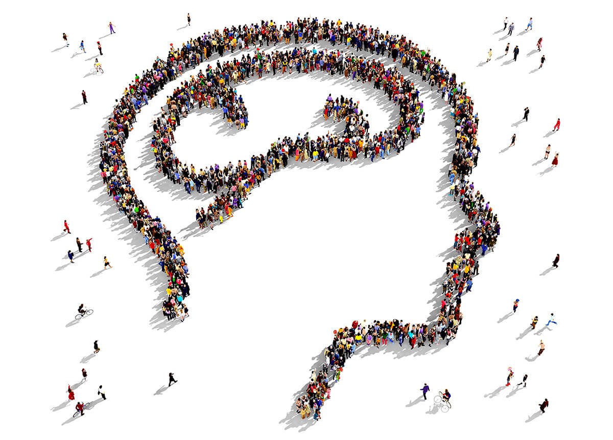 People with different mentality stood in a chain in the form of a head People with different mentality stood in a chain in the form of a head