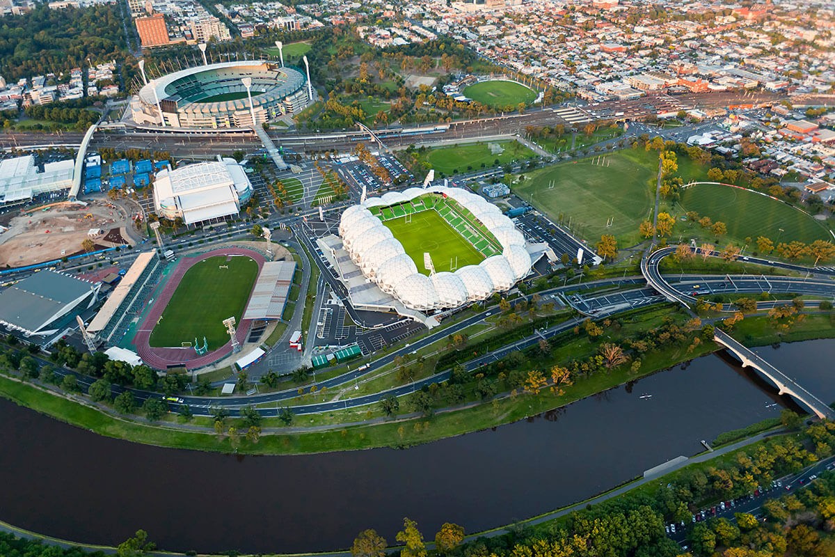Panoramic view of Melbourne Cricket Ground and the National Sports Museum Panoramic view of Melbourne Cricket Ground and the National Sports Museum