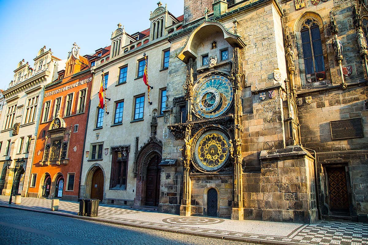 Astronomical clock is located in Old Town Square of Prague Astronomical clock is located in Old Town Square of Prague