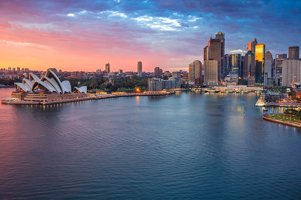 View of Sydney Opera House at sunset View of Sydney Opera House at sunset