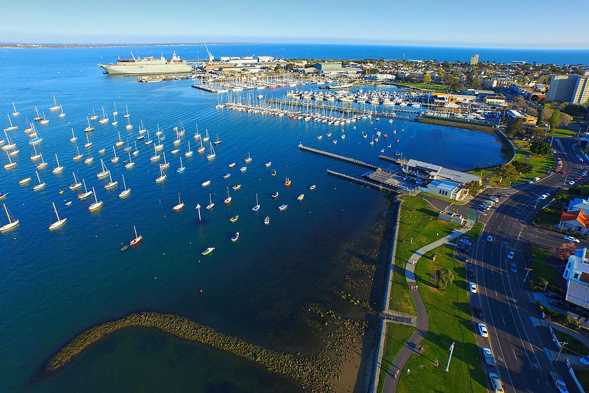 Panoramic view of Yarra River to Williamstown, Australia Panoramic view of Yarra River to Williamstown, Australia