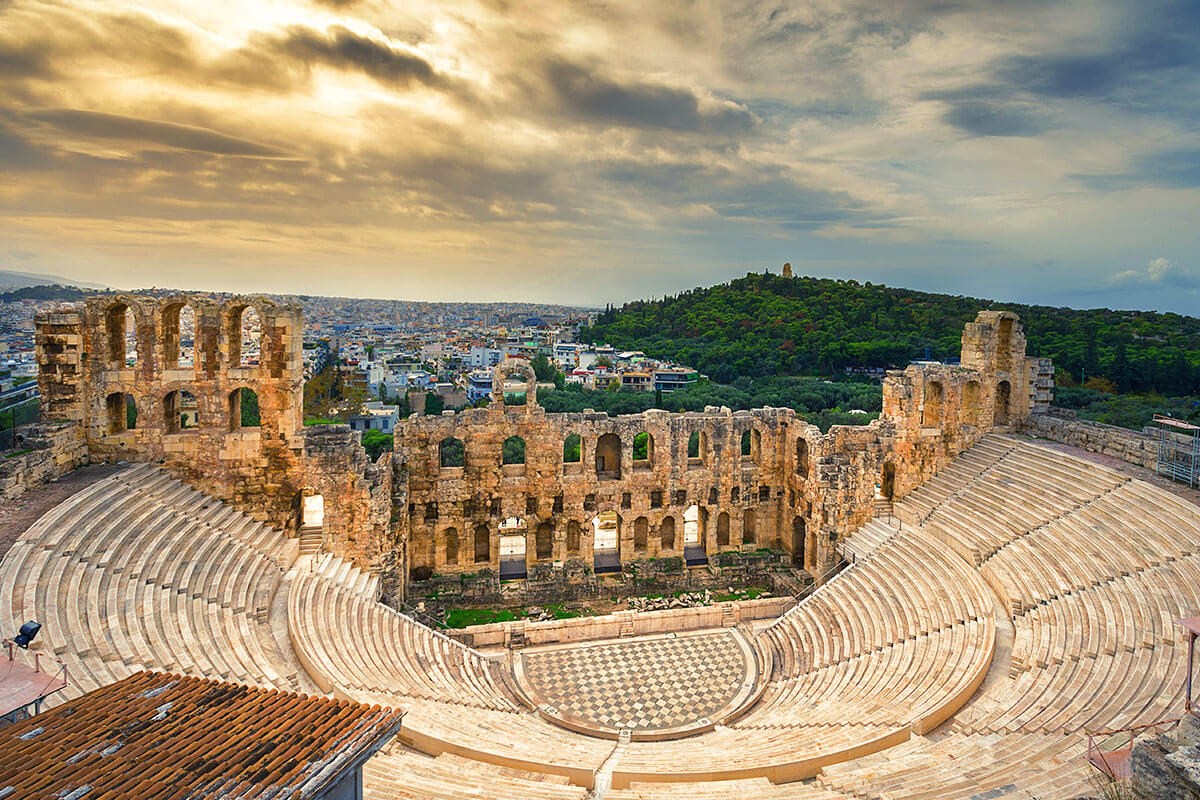 The theater of Herodes Atticus under the ruins of Acropolis