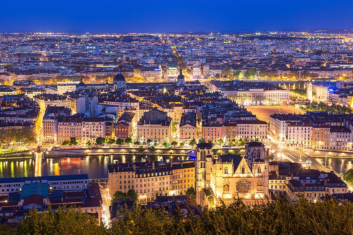 Lovely night view of the city of Lyon Lovely night view of the city of Lyon