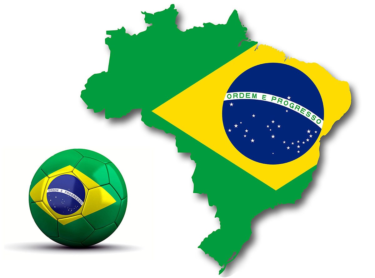 Image of the Brazilian flag in the form of a map and a soccer ball Image of the Brazilian flag in the form of a map and a soccer ball