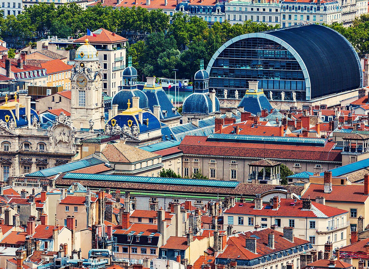 Aerial panorama of Lyon with city hall, France Aerial panorama of Lyon with city hall, France