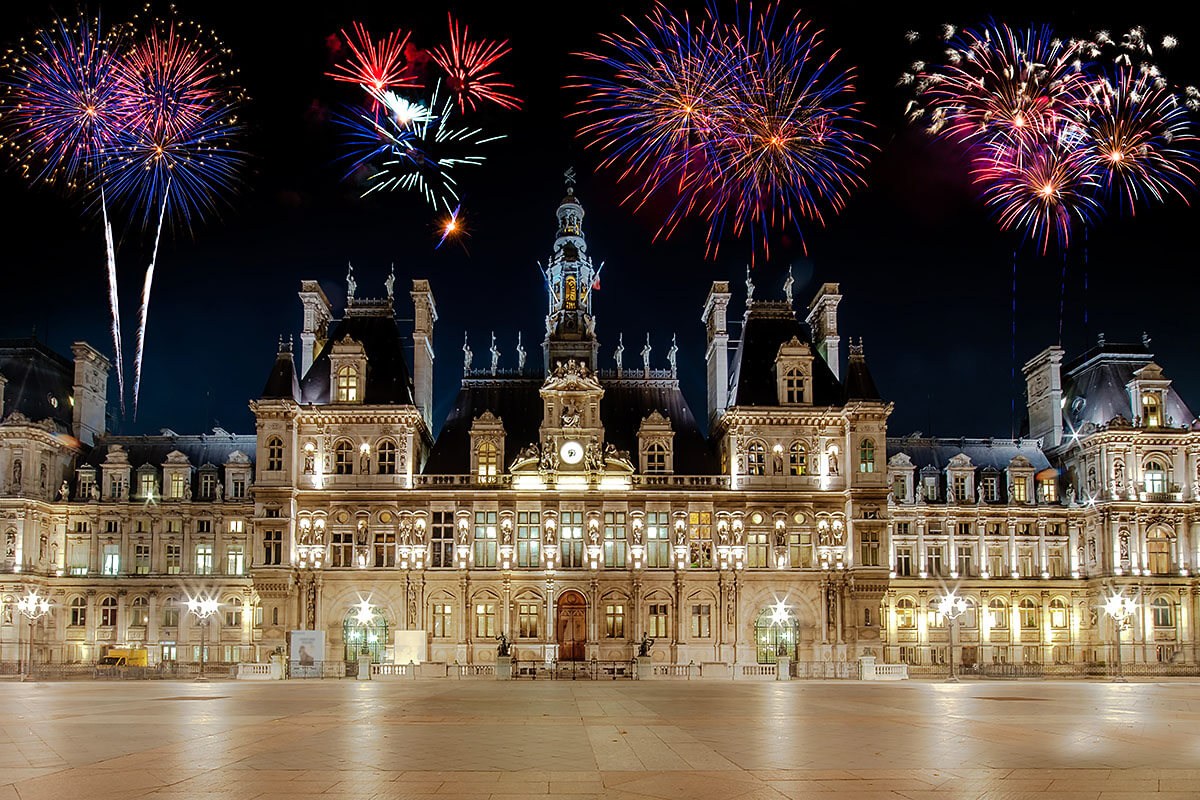 Panoramic view of the fireworks in the France - Bastille Day Panoramic view of the fireworks in the France - Bastille Day