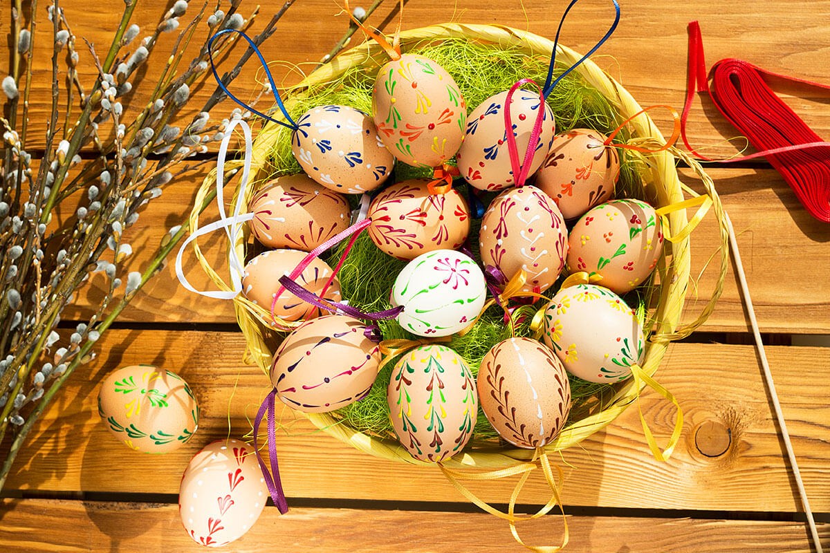 Willow branches and Easter eggs, holiday in Czech Republic Willow branches and Easter eggs, holiday in Czech Republic