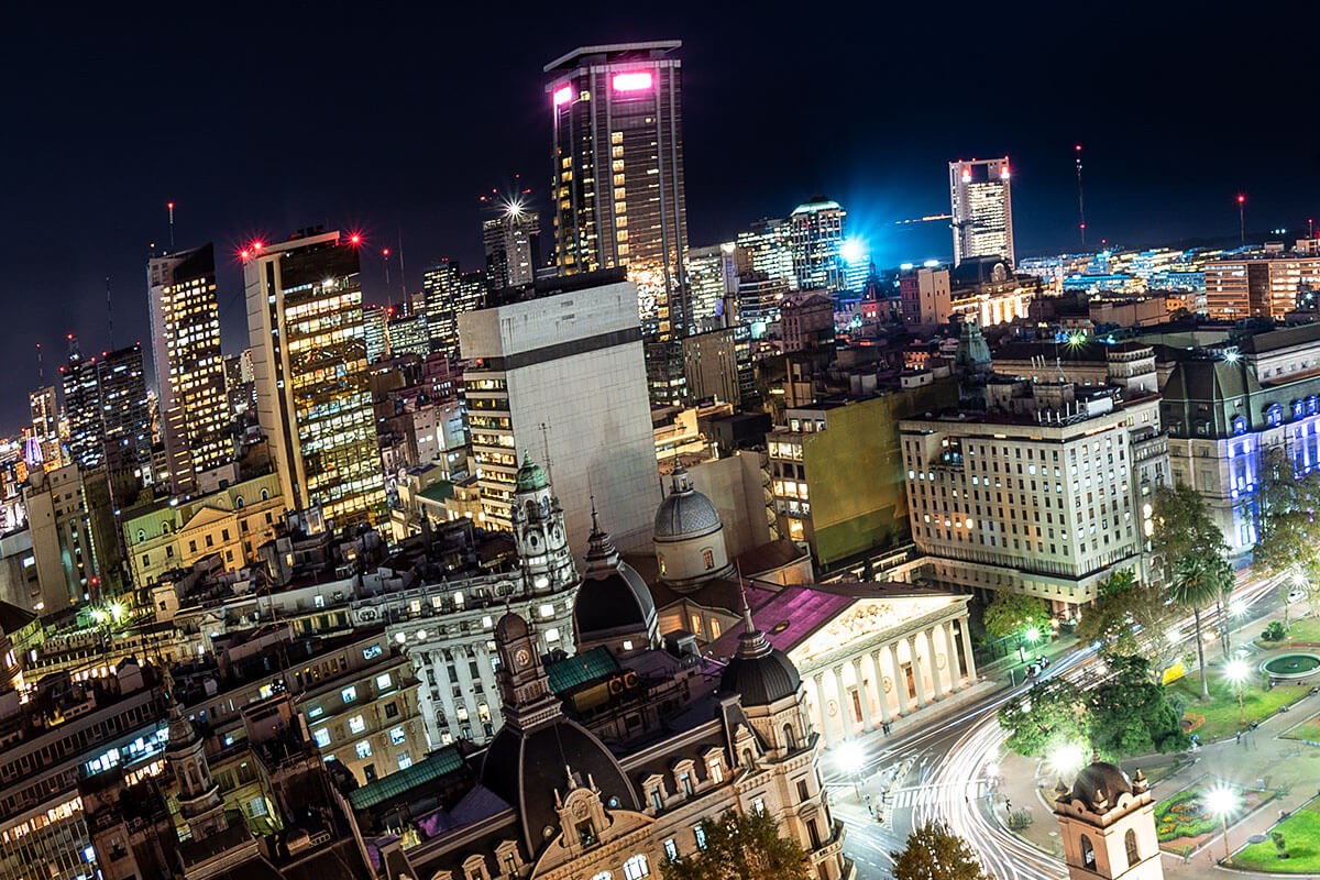 Night view of the city and the central square in Buenos Aires Night view of the city and the central square in Buenos Aires