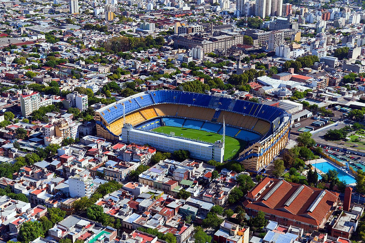 Panoramic view of La Bombonera, the famous football stadium Alberto J. Armando, Buenos Aires, Argentina Panoramic view of La Bombonera, the famous football stadium Alberto J. Armando, Buenos Aires, Argentina
