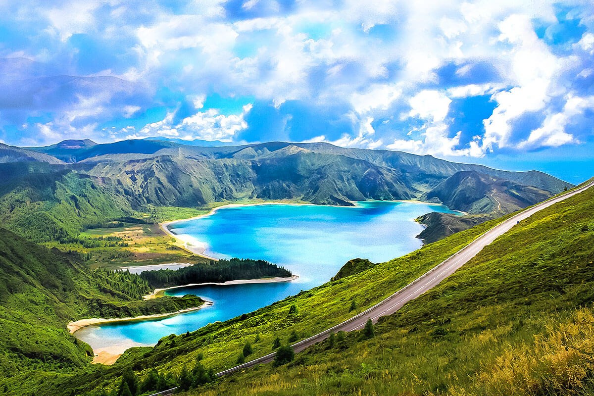 Panoramic view of Lake in Azores, Portugal Panoramic view of Lake in Azores, Portugal