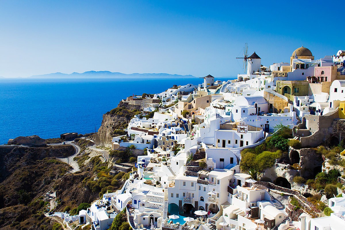 Beautiful view of the houses and the sea in Santorini, Greece Beautiful view of the houses and the sea in Santorini, Greece