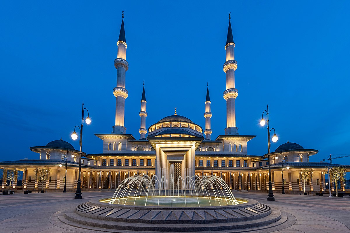 Evening view of Bestepe National Mosque, Ankara, Turkey Evening view of Bestepe National Mosque, Ankara, Turkey