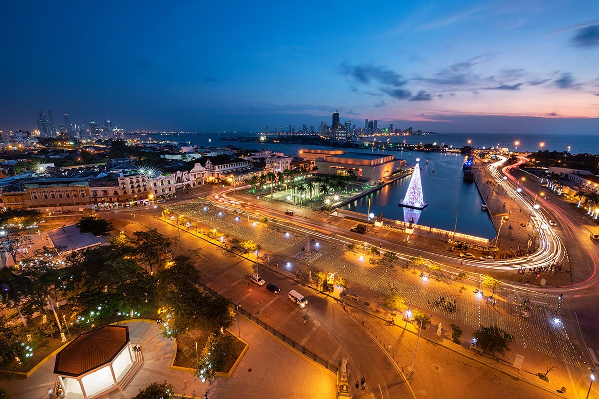 View of the night city of Cartagena, Colombia View of the night city of Cartagena, Colombia