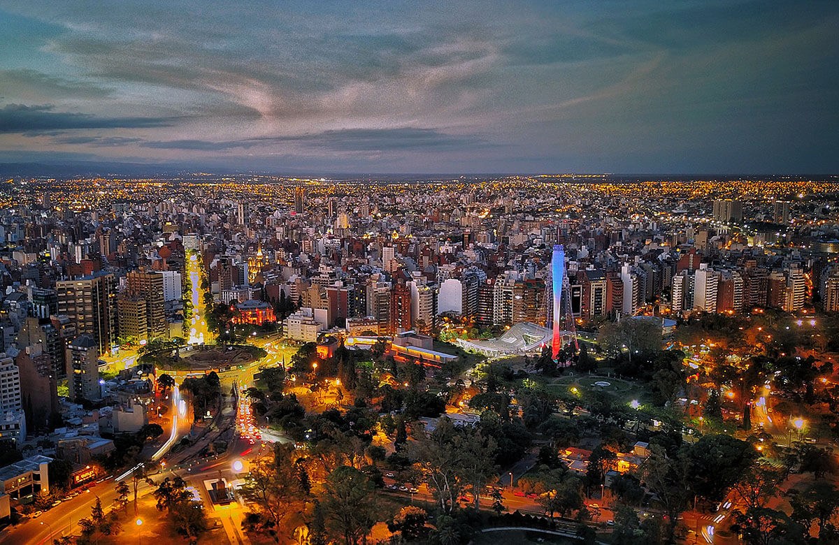 Aerial view of the night city of Cordoba, Argentina