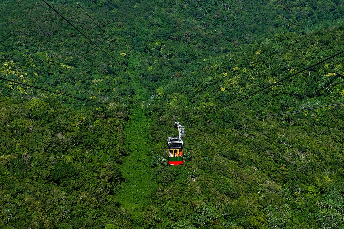 Image of cableway and dense forest, Dominican Republic