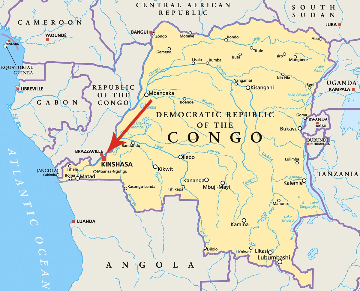 Image maps with a pointer to the location of the city of Kinshasa, Republic of the Congo Image maps with a pointer to the location of the city of Kinshasa, Republic of the Congo