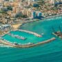 Aerial view of the seaport and beach in the city of Larnaca, Cyprus
