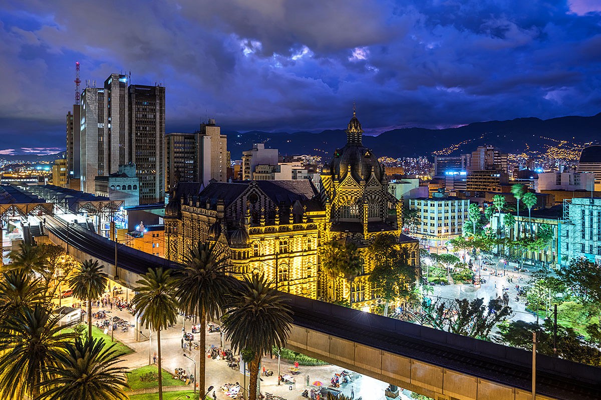 View of the night streets and buildings in Medellin, Colombia View of the night streets and buildings in Medellin, Colombia
