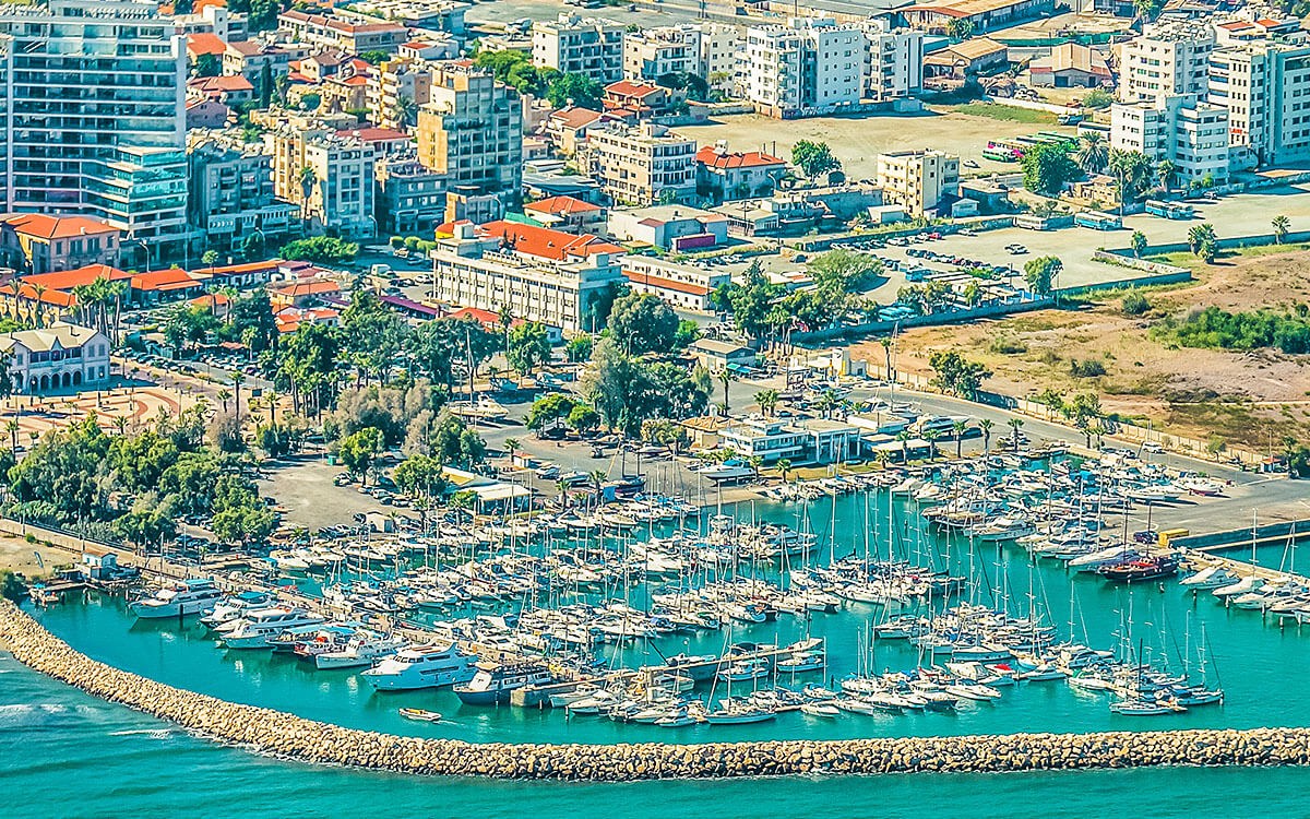 Beautiful view of the port and yachts in the city of Larnaca, Cyprus Beautiful view of the port and yachts in the city of Larnaca, Cyprus