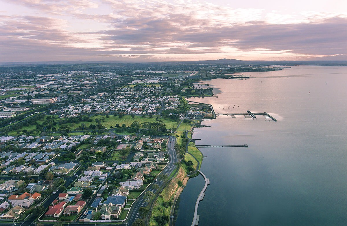 Panoramic view of the city, coastline and houses in Geelong, Australia Panoramic view of the city, coastline and houses in Geelong, Australia