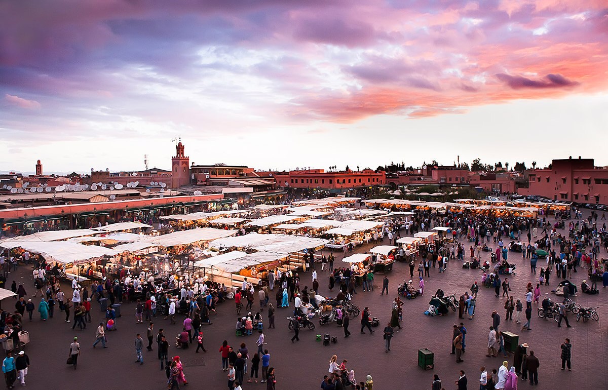 Panoramic view of the market in Marrakesh, Morocco Panoramic view of the market in Marrakesh, Morocco