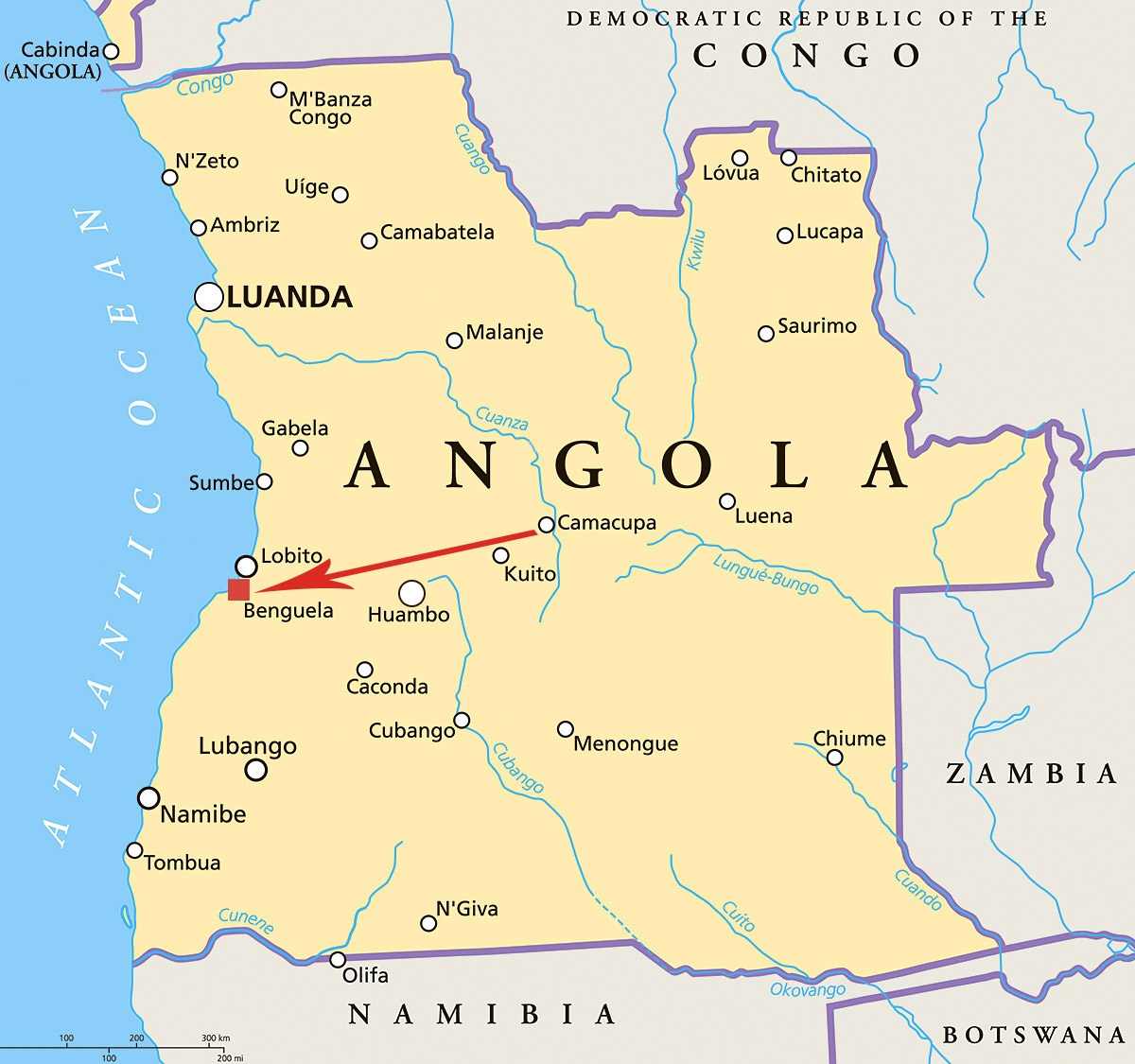 Image of a map showing the location of Benguela, Angola Image of a map showing the location of Benguela, Angola
