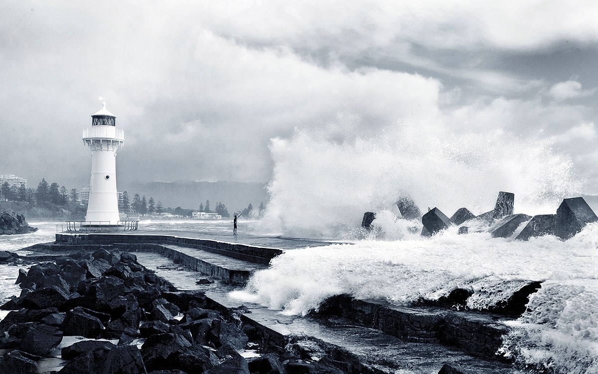 View of the harbor at the time of the storm, Wollongong, Australia View of the harbor at the time of the storm, Wollongong, Australia