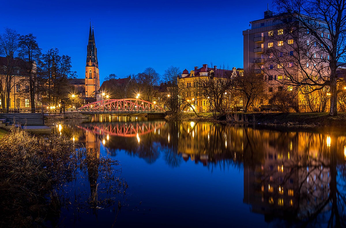 Night view of the Cathedral and Fyris River, Uppsala, Sweden Night view of the Cathedral and Fyris River, Uppsala, Sweden