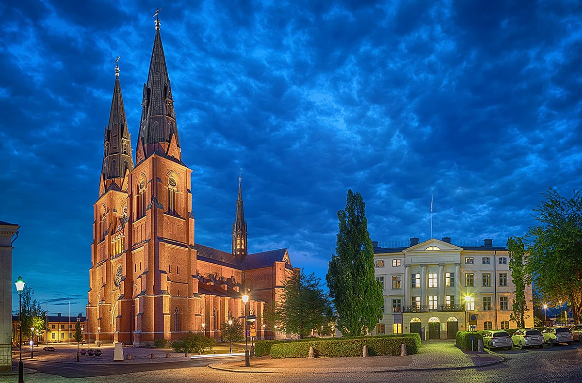 Evening view of the Cathedral in city of Uppsala, Sweden Evening view of the Cathedral in city of Uppsala, Sweden