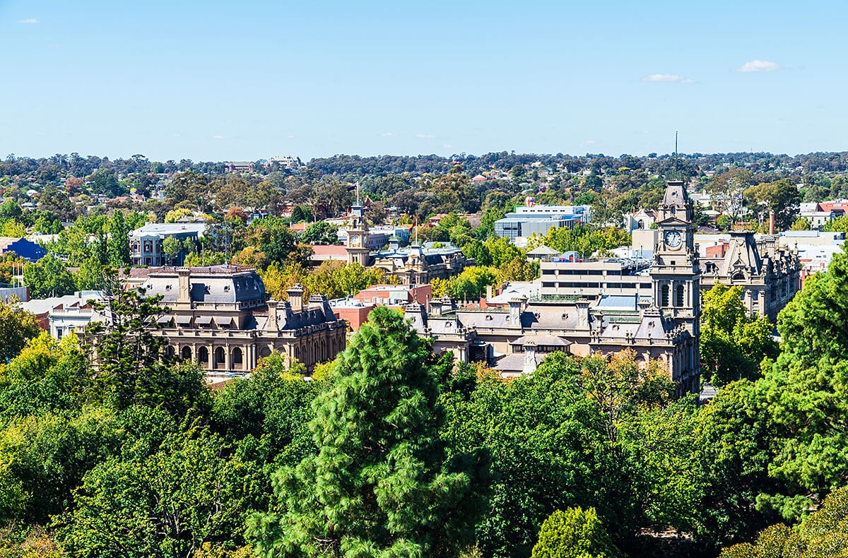 View of city buildings and trees, Bendigo, Australia View of city buildings and trees, Bendigo, Australia