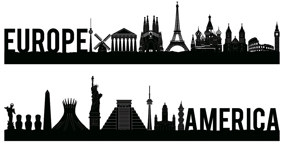 Image of famous landmarks of America and Europe