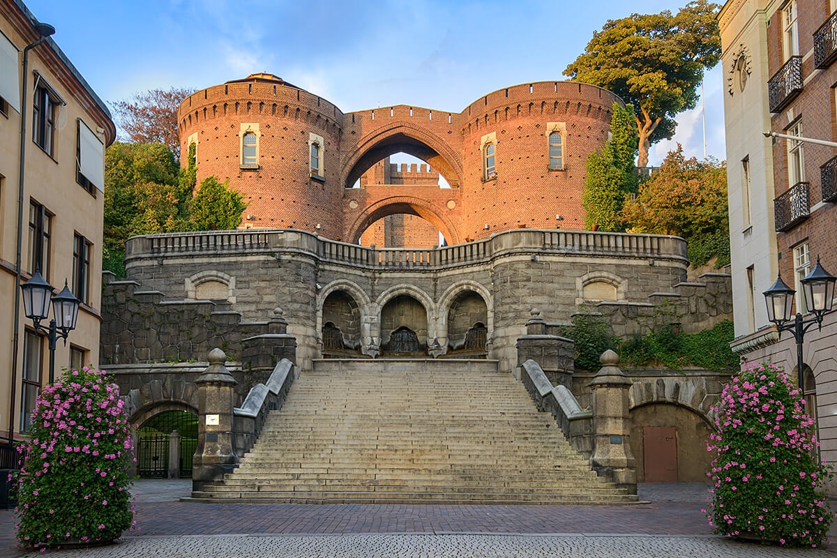 View of the stairs leading to the Medieval Tower Karnan, Helsingborg, Sweden