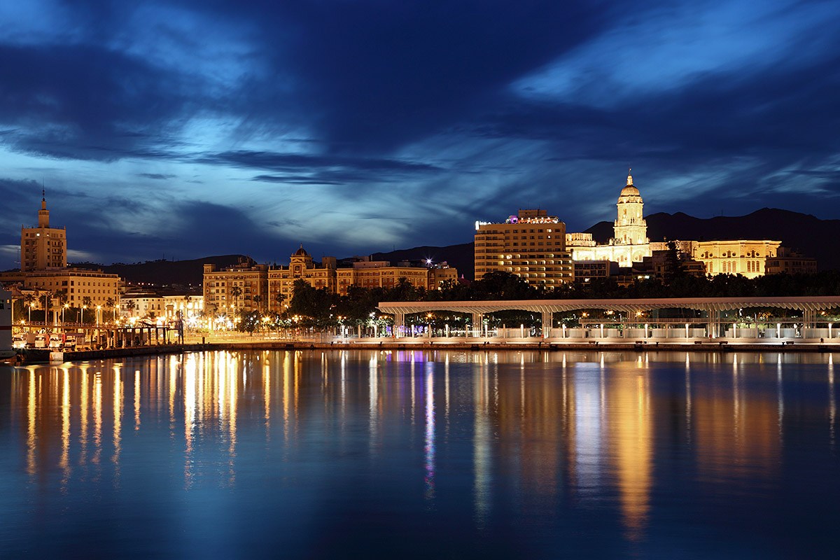 Night view of the city of Malaga, Spain Night view of the city of Malaga, Spain