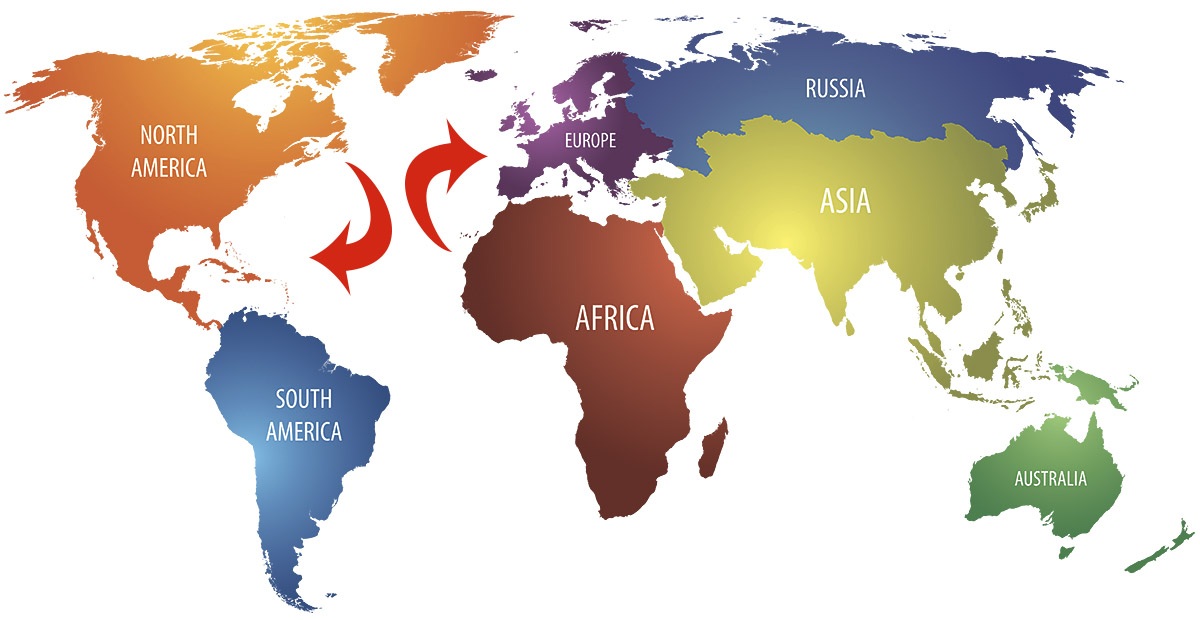 World map with the image of all the continents on Planet Earth