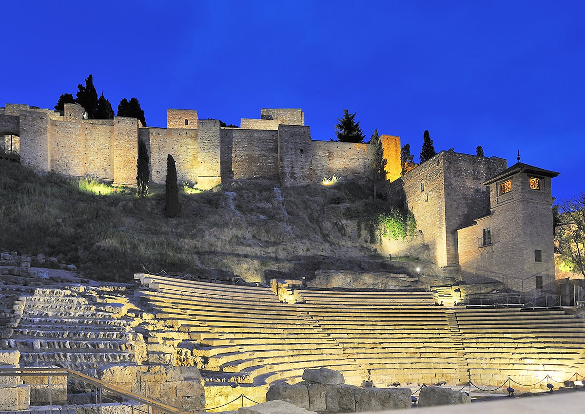Night view of the old Roman theater in Malaga, Spain Night view of the old Roman theater in Malaga, Spain