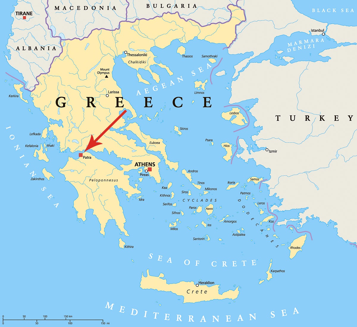 Image of a map showing the location of the city of Patras, Greece Image of a map showing the location of the city of Patras, Greece