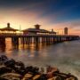 Great view of the ocean at the time of sunset, city of Fortaleza, Brazil