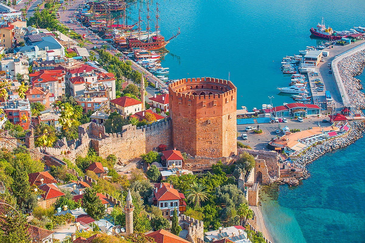 View of city buildings and port in Antalya city View of city buildings and port in Antalya city