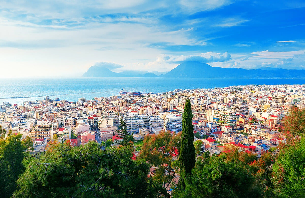 Magnificent view of the city, port and mountains, Patras, Greece Magnificent view of the city, port and mountains, Patras, Greece