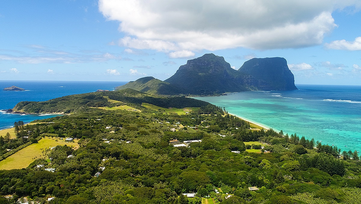 Panoramic view of the nature of the island and the ocean, Lord Howe Island