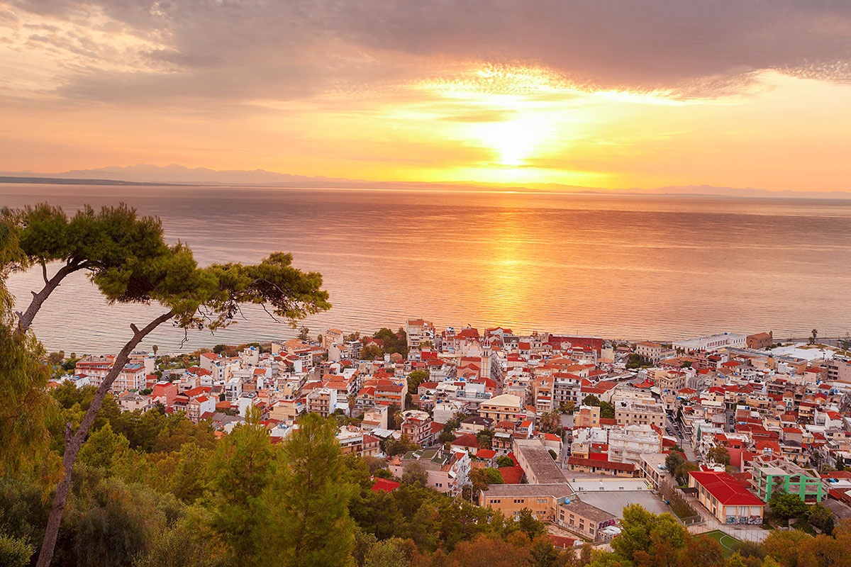 Evening view of the sea, houses and buildings, Zakynthos Island, Greece Evening view of the sea, houses and buildings, Zakynthos Island, Greece
