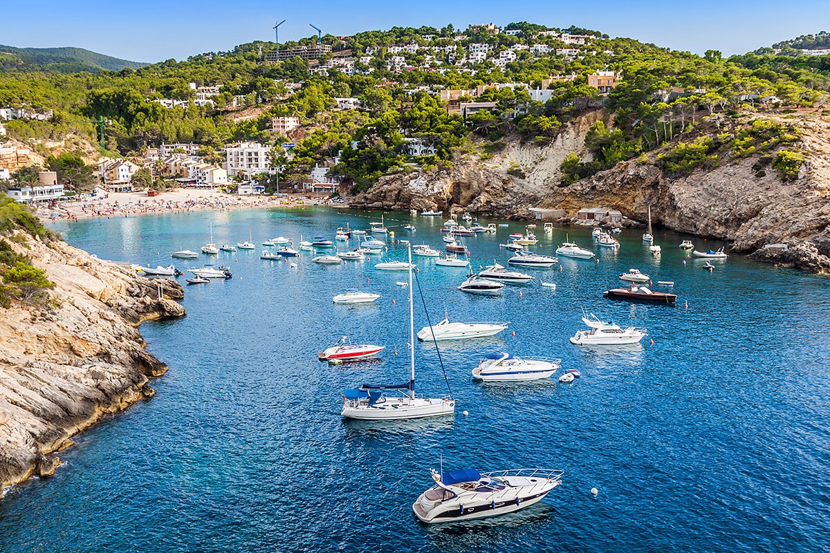 View of the nature, the sea and yachts, Ibiza, Spain