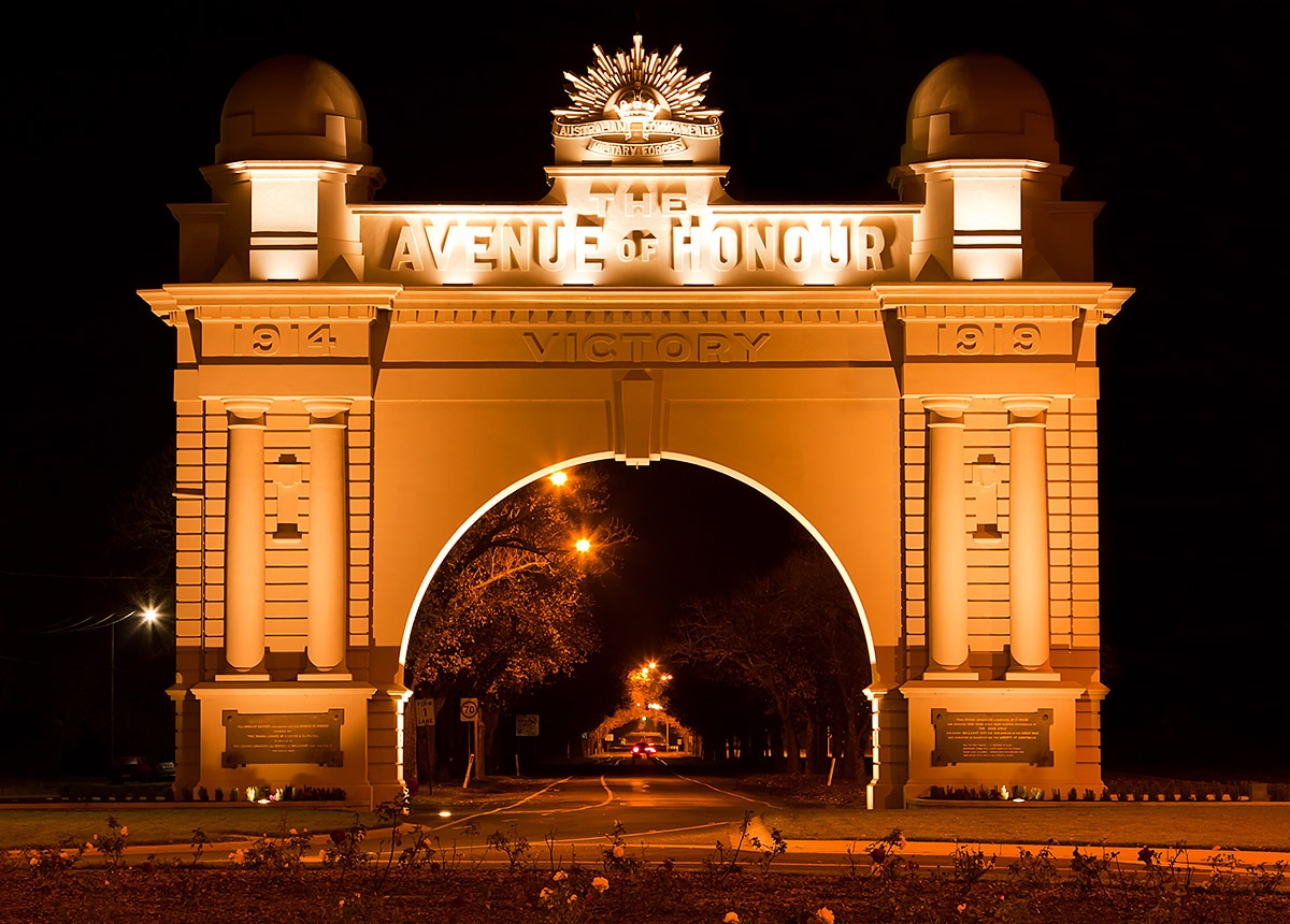 Night view of historic Arch of Victory in Ballarat, Australia Night view of historic Arch of Victory in Ballarat, Australia