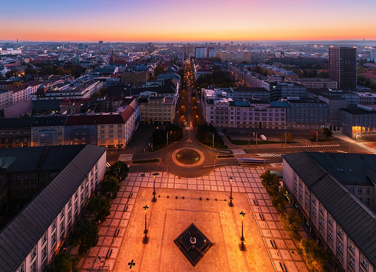 Panoramic view of the city of Ostrava at the time of sunset, Czechia Panoramic view of the city of Ostrava at the time of sunset, Czechia