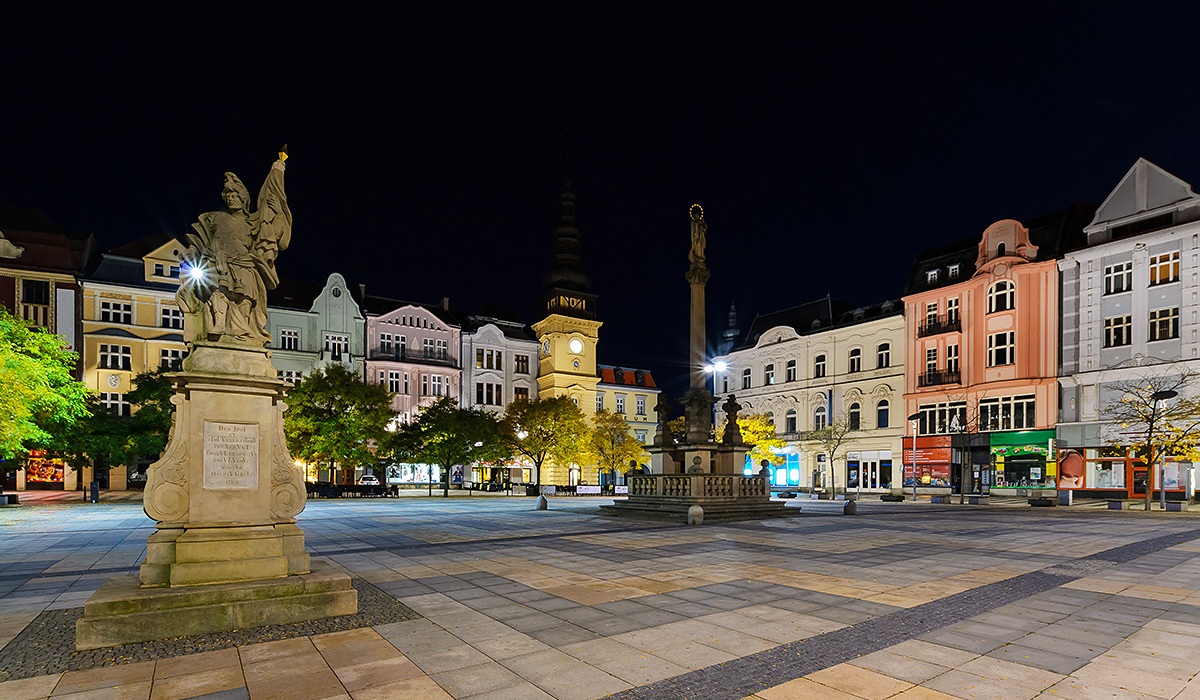 Evening view of the Central Square in the city of Ostrava, Czech Republic Evening view of the Central Square in the city of Ostrava, Czech Republic