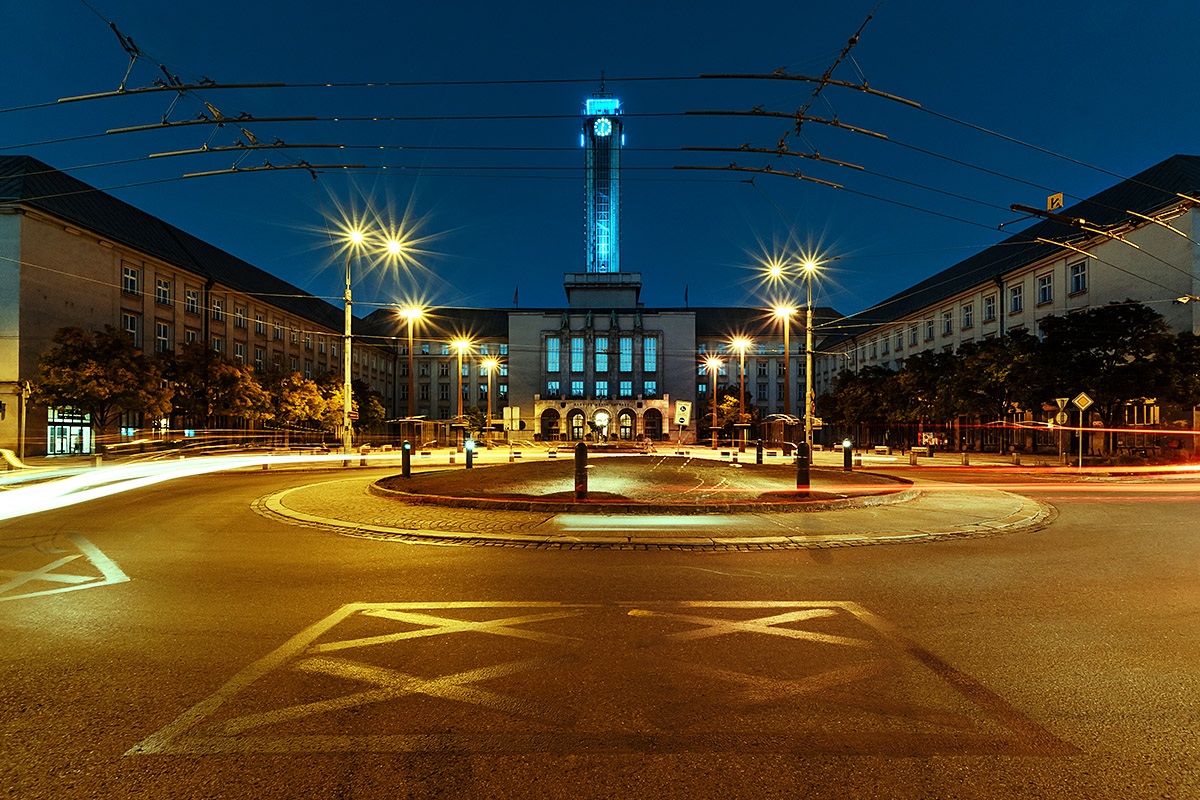 Night view of City Hall and Prokes Square, city of Ostrava Night view of City Hall and Prokes Square, city of Ostrava